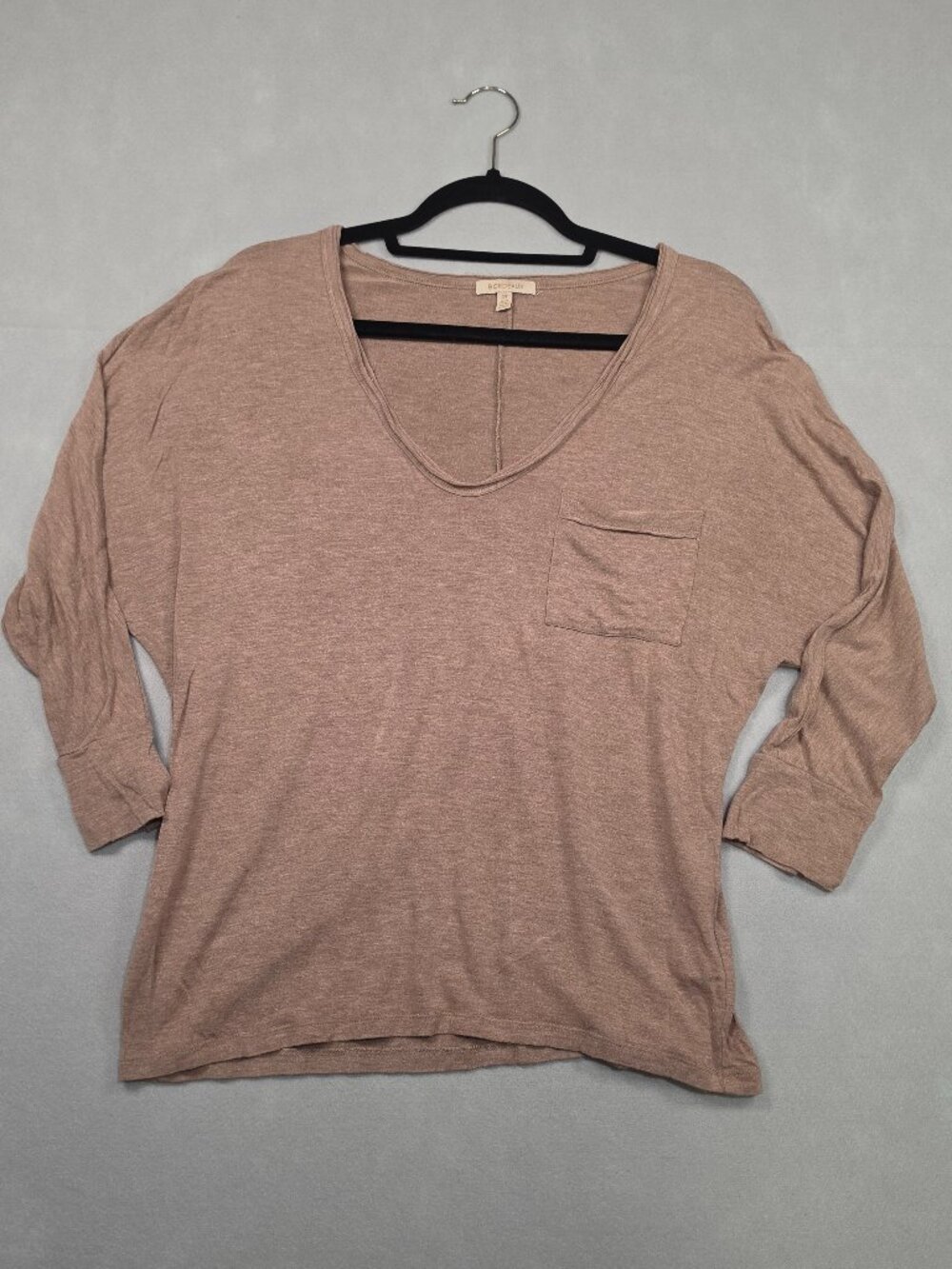Anthropologie Bordeaux Heather Brown Deep V-Neck Slouchy Pocket Tee Top Small